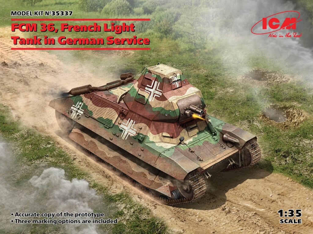FCM 36 Французький легкий танк на озброєнні Німеччини. Збірна модель в масштабі 1/35. ICM 35337 від компанії Хоббінет - збірні моделі - фото 1