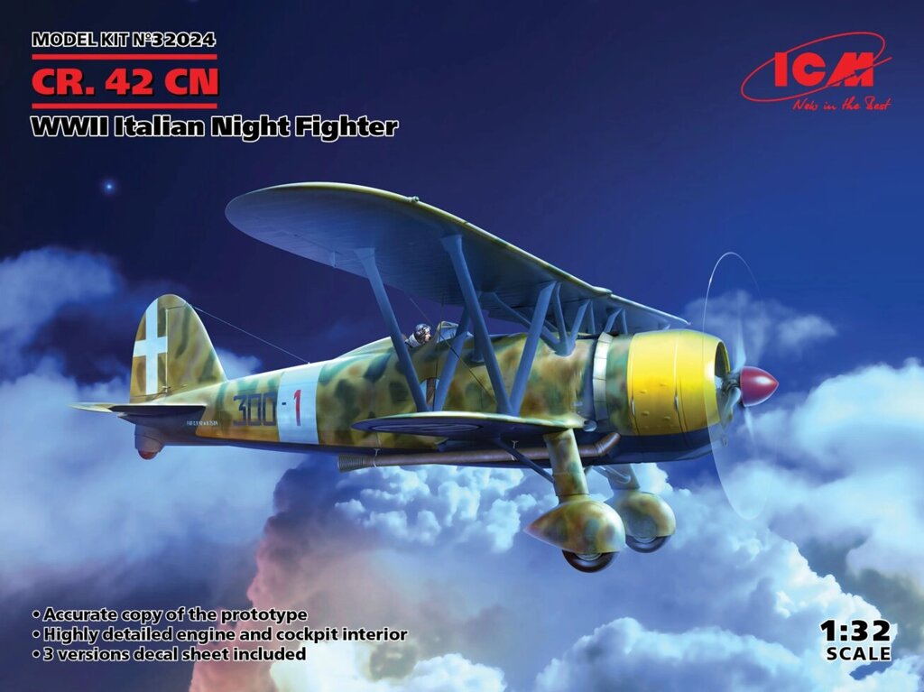 Fiat CR.42CN. Збірна модель італійського винищувача в масштабі 1/32. ICM 32024 від компанії Хоббінет - збірні моделі - фото 1