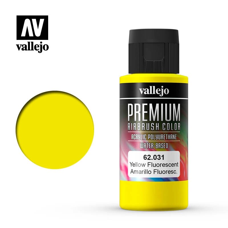 Флуоресцентний жовтий. Фарба акрил-поліуретанова 60 мл. VALLEJO PREMIUM COLLOR 62031 від компанії Хоббінет - збірні моделі - фото 1