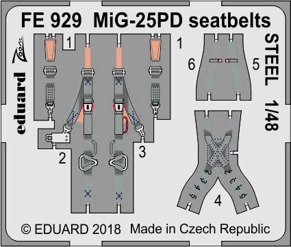 Фототравлення для МіГ-25ПД сталеві ремені. 1/48 EDUARD FE929 від компанії Хоббінет - збірні моделі - фото 1