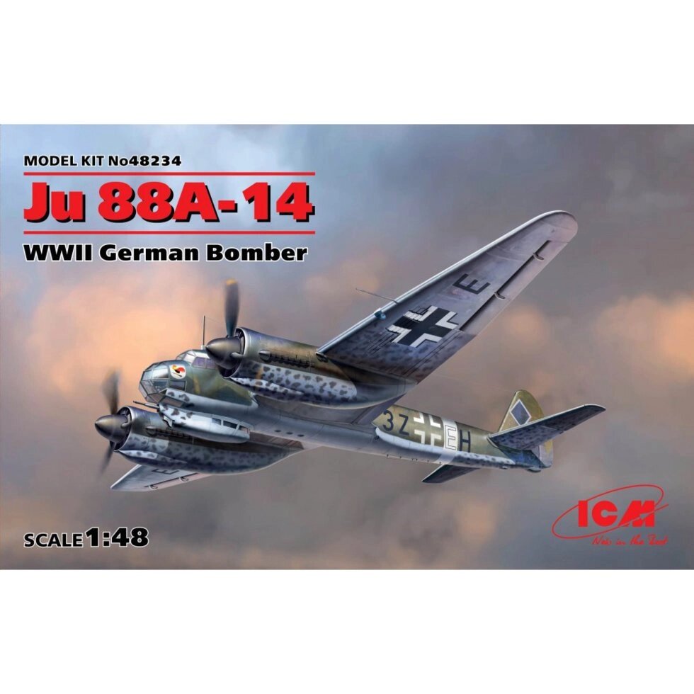 JU-88A-14, WWII GERMAN BOMBER. 1/48 ICM 48234 від компанії Хоббінет - збірні моделі - фото 1