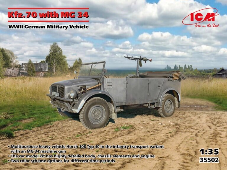 Kfz. 70 із кулеметом MG-34. Збірна модель німецького автомобіля у масштабі 1/35. ICM 35502 від компанії Хоббінет - збірні моделі - фото 1