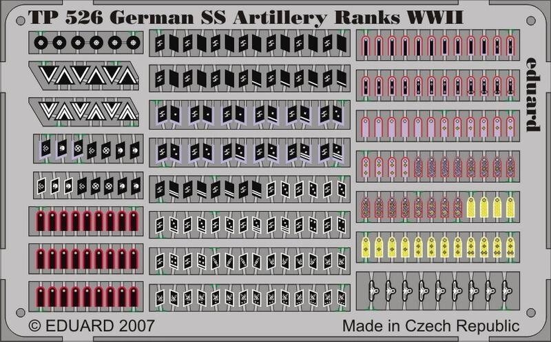 Кольорове фототравлення для збірних фігур. Відзнаки Німеччина артилерія SS 2 світ. в. 1/35 EDUARD TP526 від компанії Хоббінет - збірні моделі - фото 1