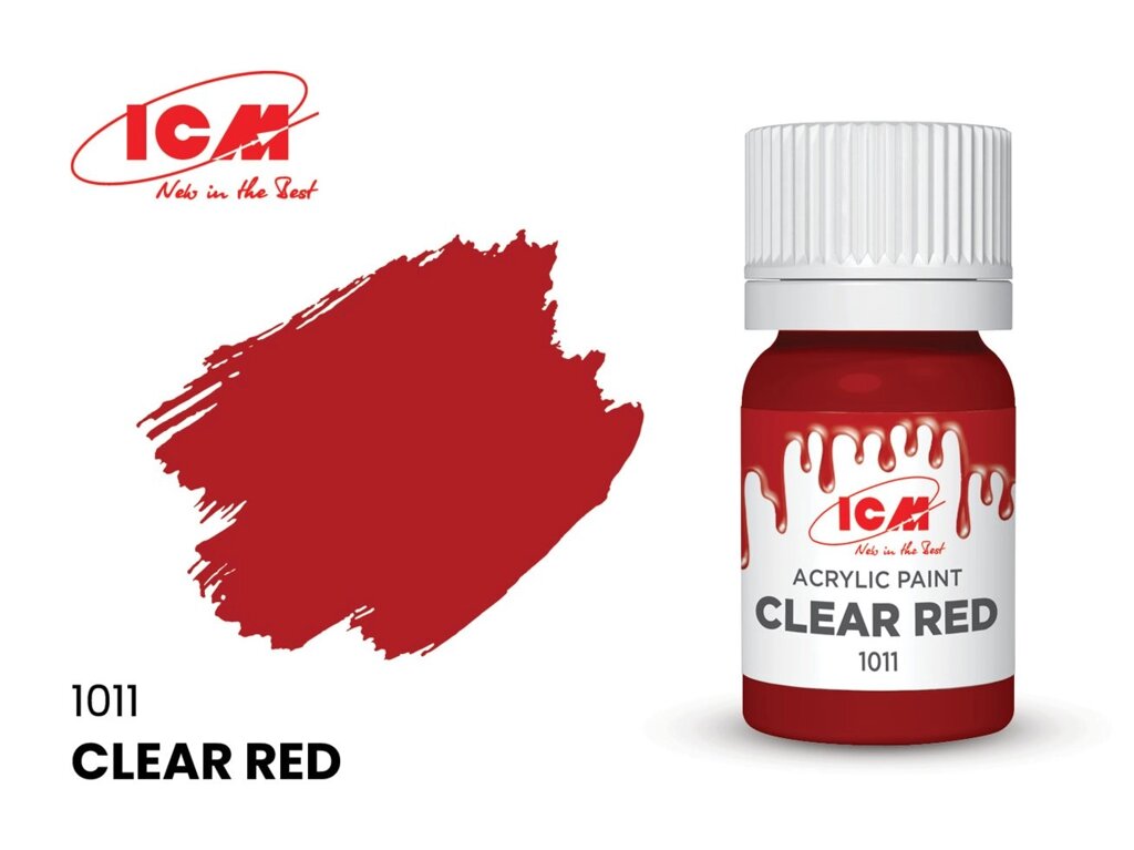 Краска водорастворимая полупрозрачная красная, 12 мл. ICM 1011 від компанії Хоббінет - збірні моделі - фото 1