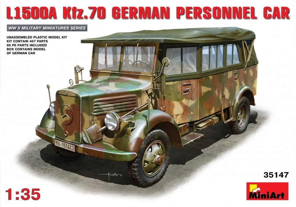 L1500A (KFZ.70) Німецький військовий автомобіль в масштабі 1/35. MINIART 35147 від компанії Хоббінет - збірні моделі - фото 1