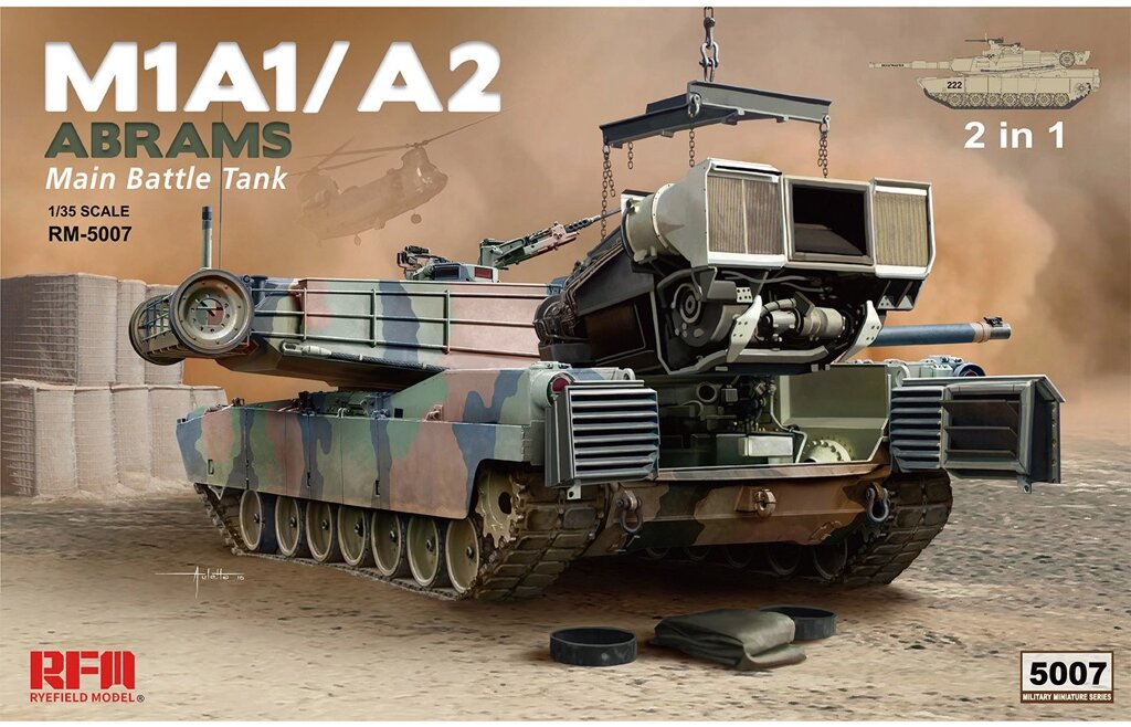 M1A1 / A2 Abrams w / с повним інтер'єром 2 in 1 Збірна пластикова модель основого американського танка RFM 5007 від компанії Хоббінет - збірні моделі - фото 1