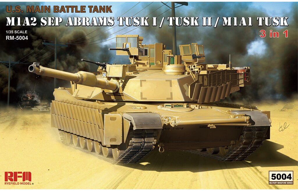 M1A2 SEP Abrams Tusk I/Tusk II/M1A1 Tusk (3 до 1). Збірна пластикова модель американського танка. 1/35 RFM RM-5004 від компанії Хоббінет - збірні моделі - фото 1