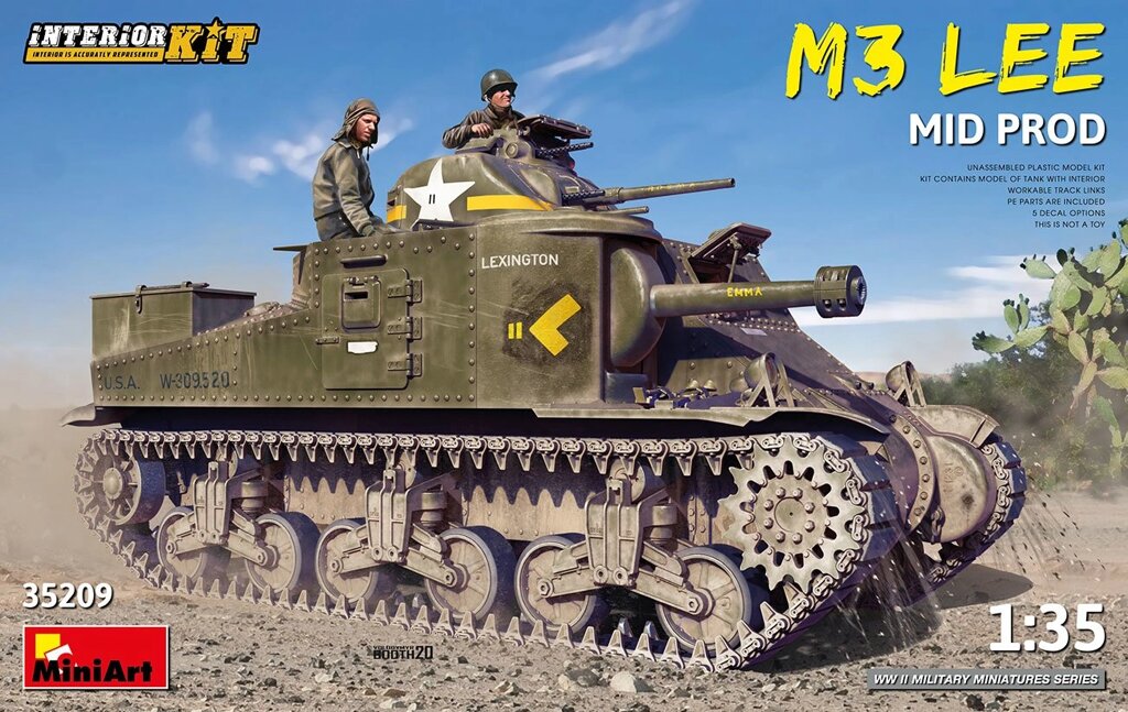 M3 LEE середнього виробництва. Збірна модель (з інтер'єром) в масштабі 1/35. MINIART 35209 від компанії Хоббінет - збірні моделі - фото 1