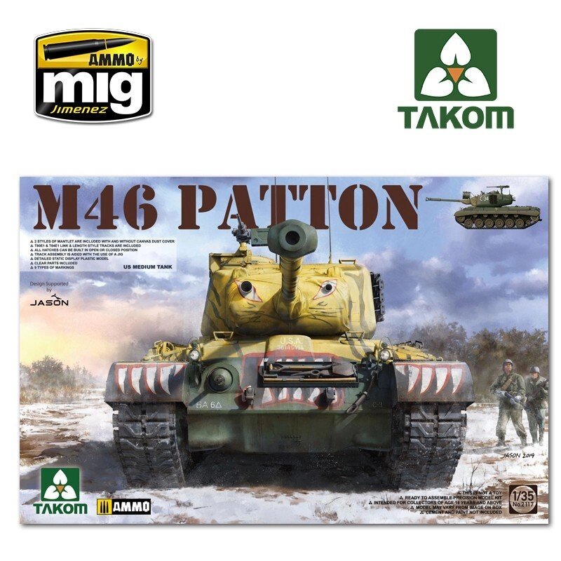 M46 Patton збірна модель американського танка 1/35 TAKOM 2117 від компанії Хоббінет - збірні моделі - фото 1
