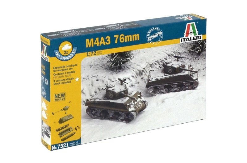 M4A3 76мм. Збірна модель танка 2 в 1. Швидке збирання. 1/72 ITALERI 7521 від компанії Хоббінет - збірні моделі - фото 1