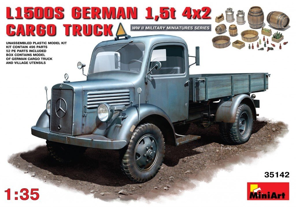 MB L1500S Німецький вантажний автомобіль 1,5 т. 1/35 MINIART 35142 від компанії Хоббінет - збірні моделі - фото 1