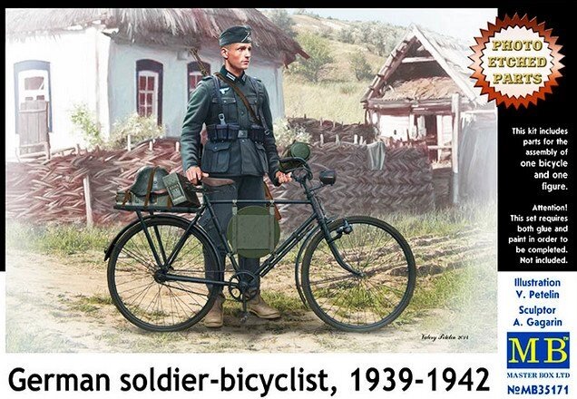 Модель німецького велосипеда і фігурка німецького солдата, 1939-1942. Масштаб 1/35. MASTER BOX 35171 від компанії Хоббінет - збірні моделі - фото 1