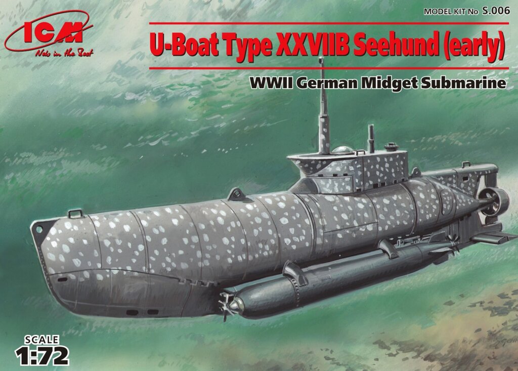 Модель сверхмалой німецького підводного човна тип XXVIIB "Zeehund" 1/72 ICM S006 від компанії Хоббінет - збірні моделі - фото 1