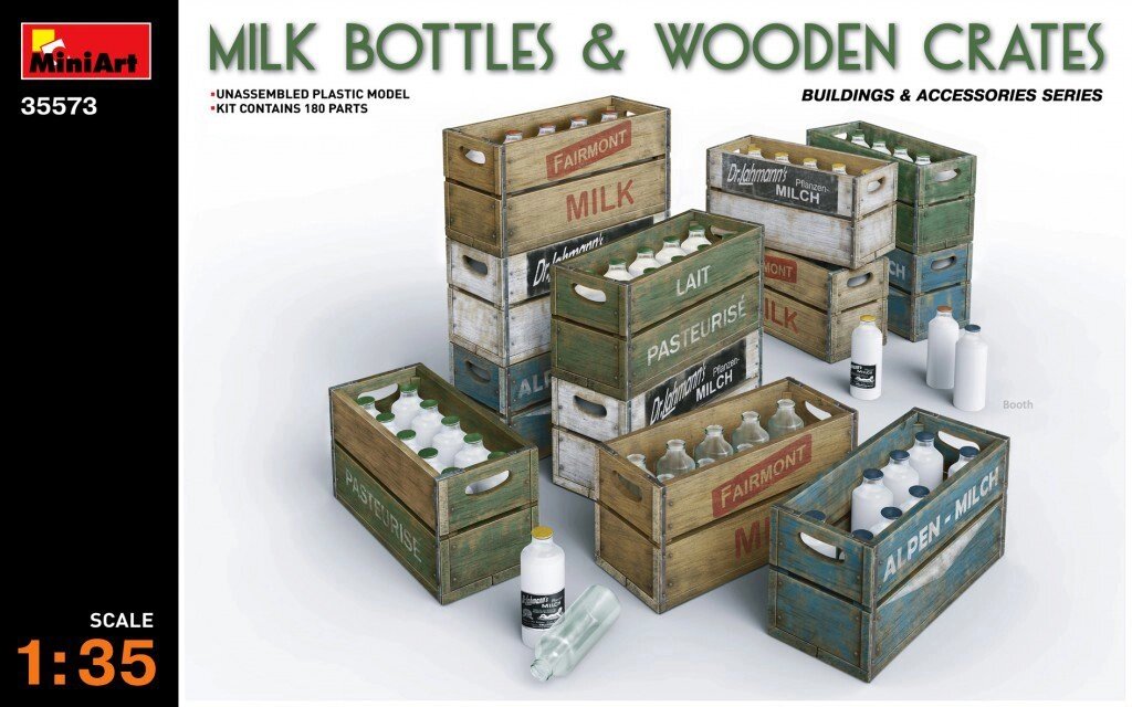 Молочні пляшки з ящиками. 1/35 MINIART 35573 від компанії Хоббінет - збірні моделі - фото 1