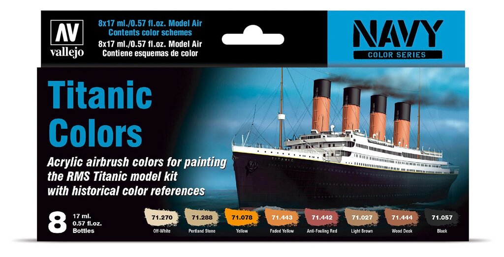 Набір акрилових фарб кольору Титаніка. VALLEJO 71646 від компанії Хоббінет - збірні моделі - фото 1