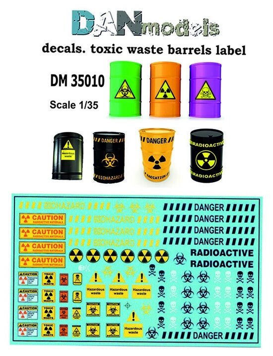 Набір декалей. Етикетки на бочки і упаковку з токсичними відходами. 1/35 DANMODELS DM35010 від компанії Хоббінет - збірні моделі - фото 1