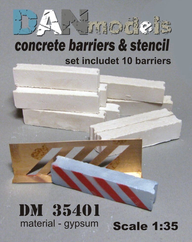 Набір для блок-поста, бетонні загородження в масштабі 1/35 (10 шт. + Трафарет) DANMODELS DM35401 від компанії Хоббінет - збірні моделі - фото 1