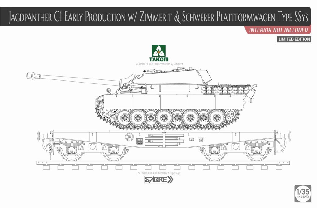 Набір для зборки Jagdpanther G1 early з ціммерітом + ж / д платформа 1/35 TAKOM 2125X від компанії Хоббінет - збірні моделі - фото 1
