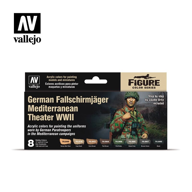 Набір фарб для фігур від фірми VALLEJO 70188 German Fallschirmjäger Mediterranean Theater WWII від компанії Хоббінет - збірні моделі - фото 1