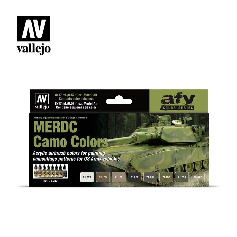 Набір фарб для збірних моделей Камуфляжні кольору MERDC. VALLEJO 71202 від компанії Хоббінет - збірні моделі - фото 1