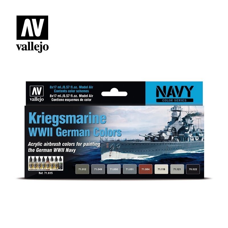 Набір фарб для збірних моделей кораблів ВМС Німеччини (KRIEGSMARINE). VALLEJO 71615 від компанії Хоббінет - збірні моделі - фото 1