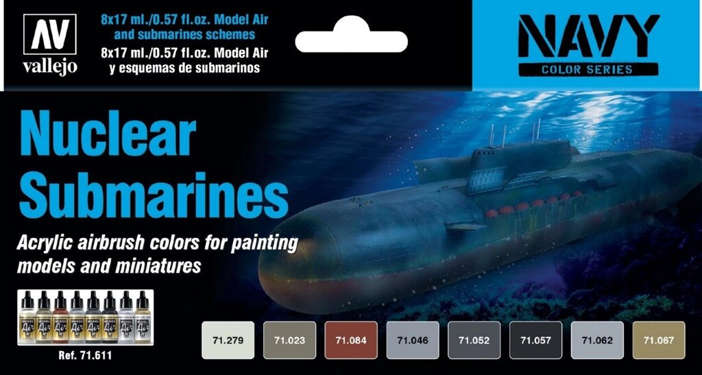 Набір фарб для збірних моделей підводних човнів. VALLEJO 71611 від компанії Хоббінет - збірні моделі - фото 1