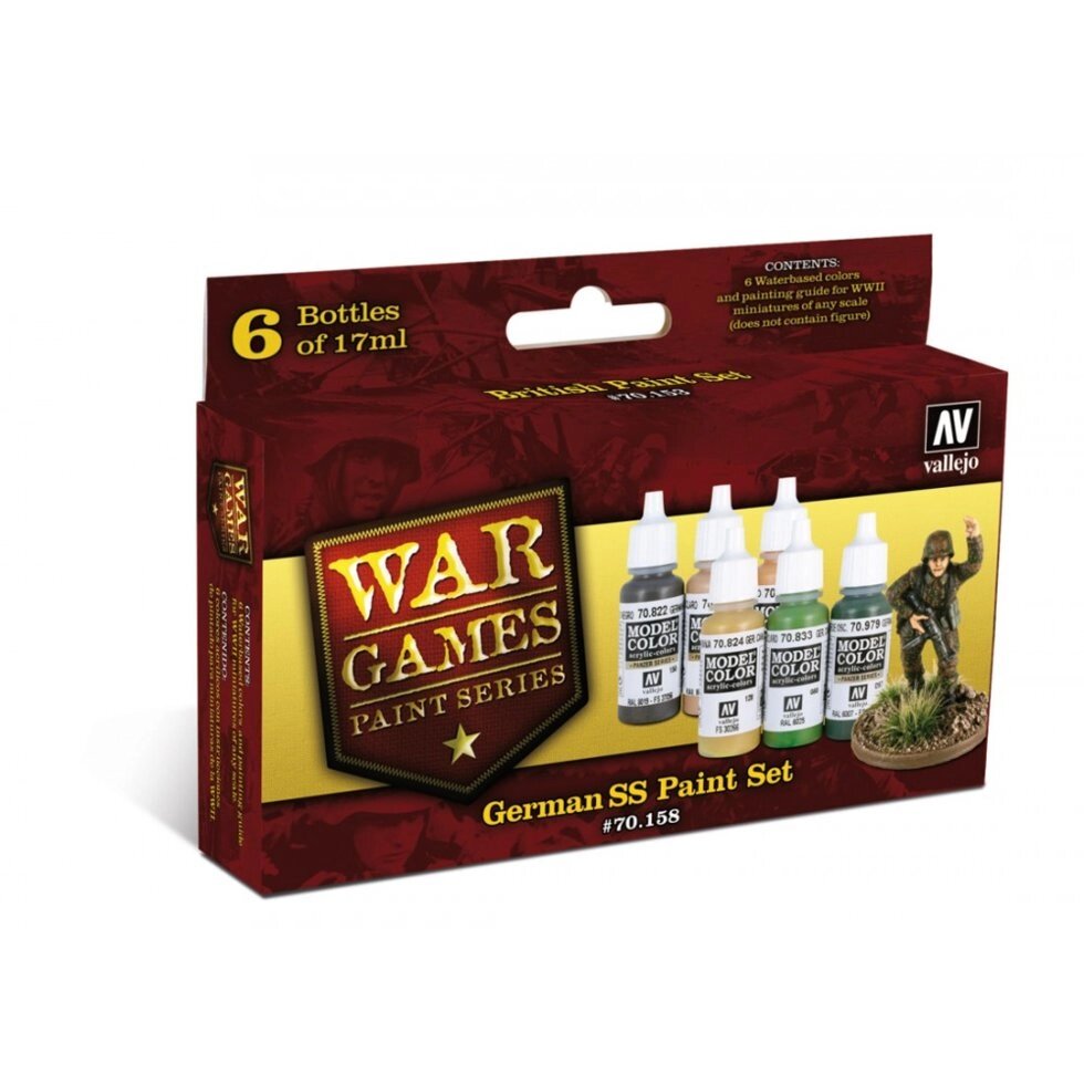 Набір фарб GERMAN SS PAINT SET WAR GAMES. 6шт. VALLEJO 70158 від компанії Хоббінет - збірні моделі - фото 1