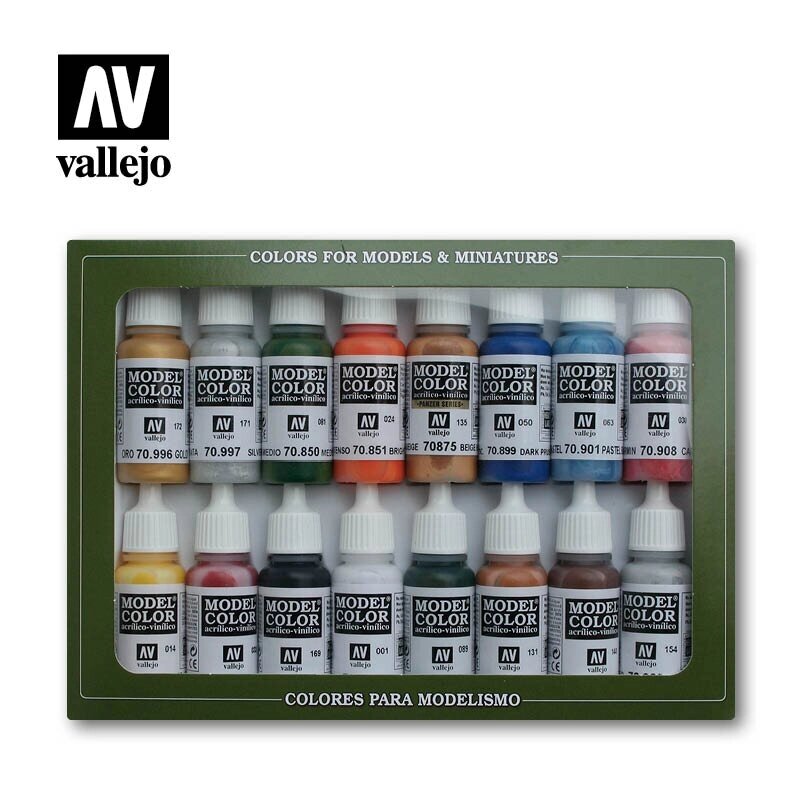 Набір фарби Model Color FOLKSTONE BASICS 16 кольорів. VALLEJO 70101 від компанії Хоббінет - збірні моделі - фото 1