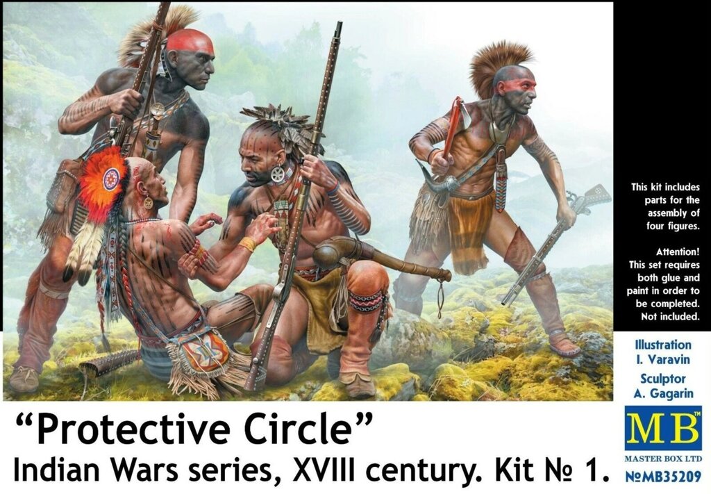 Набір фігур індіанців «Захисний коло». Серія Індіанських воєн, XVIII століття. 1/35 MASTER BOX 35209 від компанії Хоббінет - збірні моделі - фото 1