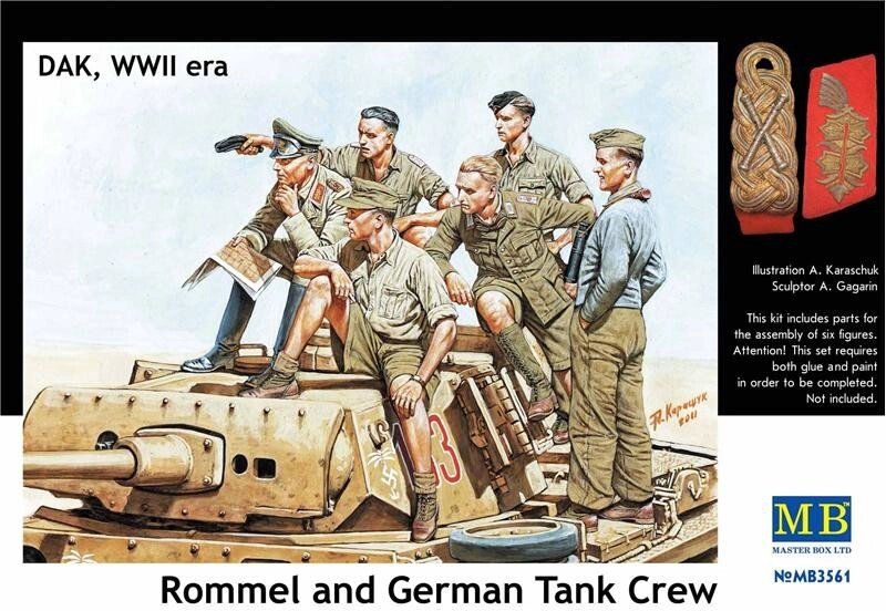 Набір фігурок із пластику. Ервін Роммель і німецький танковий екіпаж. 1/35 MASTER BOX 3561 від компанії Хоббінет - збірні моделі - фото 1