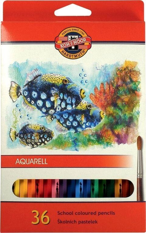Набір кольорових акварельних олівців 36 шт. KOH-I-NOOR AQUARELL від компанії Хоббінет - збірні моделі - фото 1