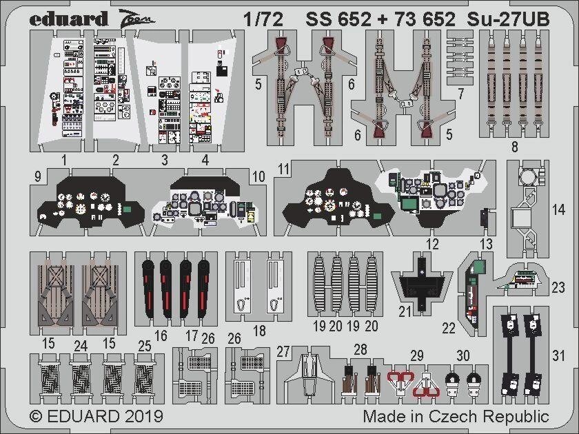 Набір кольорових Фототравлення деталей для моделі літака Су-27УБ. 1/72 EDUARD 73652 від компанії Хоббінет - збірні моделі - фото 1