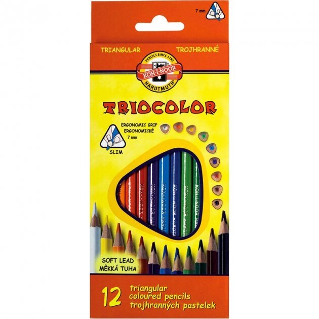 Набір кольорових м'яких олівців TRIOCOLOR 12 шт. KOH-I-NOOR від компанії Хоббінет - збірні моделі - фото 1