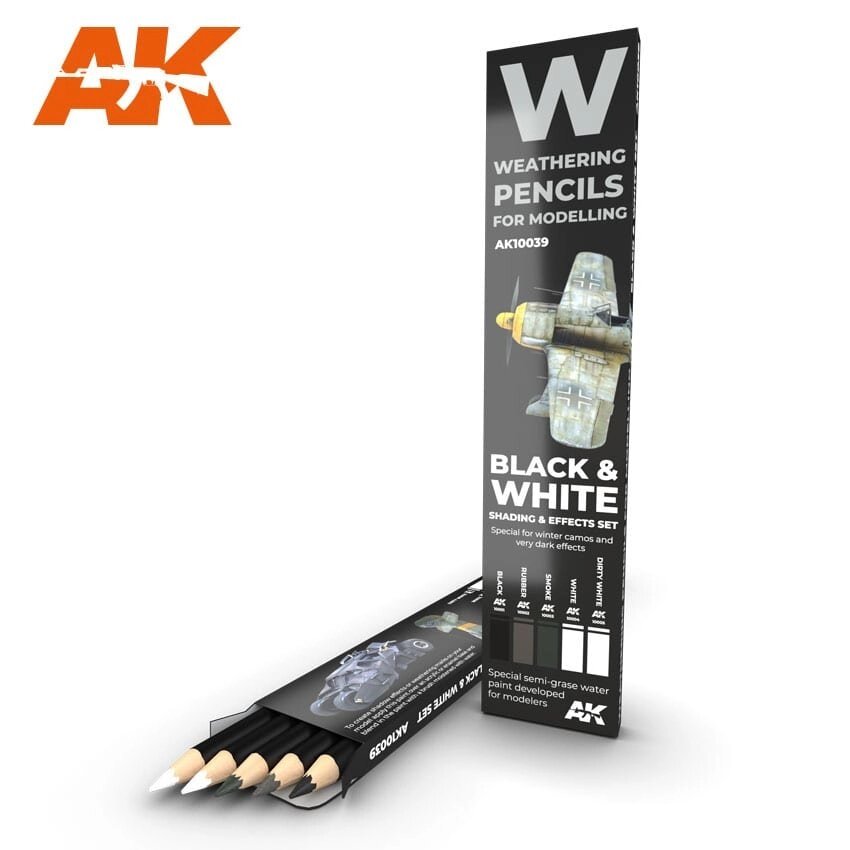 Набір олівців для ефектів, чорний і білий. AK-INTERACTIVE AK10039 від компанії Хоббінет - збірні моделі - фото 1