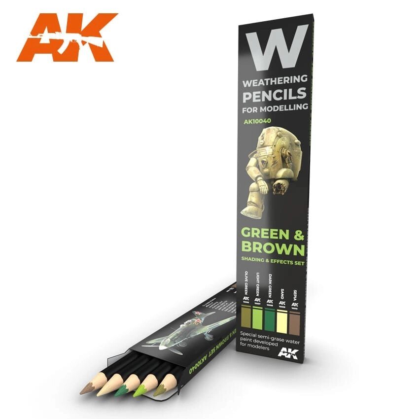 Набір олівців для ефектів зелений і коричневий. AK-INTERACTIVE AK10040 від компанії Хоббінет - збірні моделі - фото 1