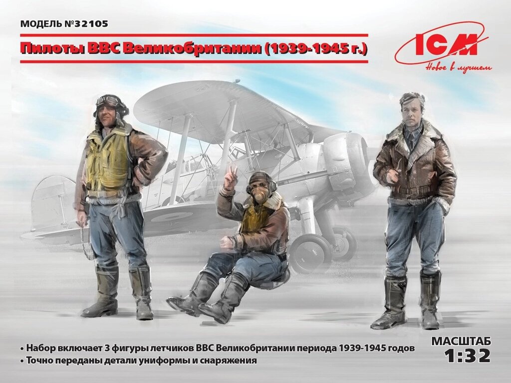 Набір пластикових деталей. Пілоти ВПС Великобританії (1939-1945). 1/32 ICM 32105 від компанії Хоббінет - збірні моделі - фото 1