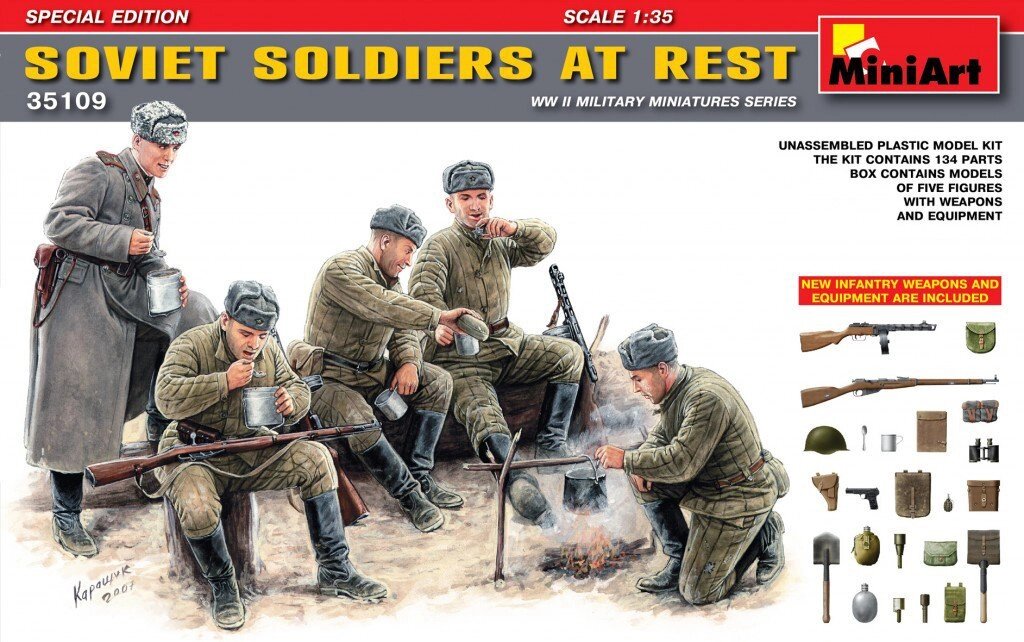 Набір пластикових фігур. Радянські солдати на відпочинку + озброєння і амуніція. 1/35 MINIART 35109 від компанії Хоббінет - збірні моделі - фото 1