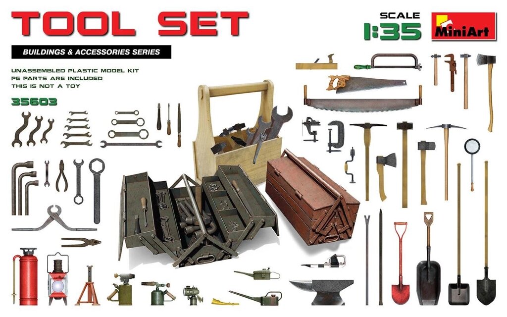 Набір слюсарно-будівельних інструментів в масштабі 1/35. MINIART 35603 від компанії Хоббінет - збірні моделі - фото 1