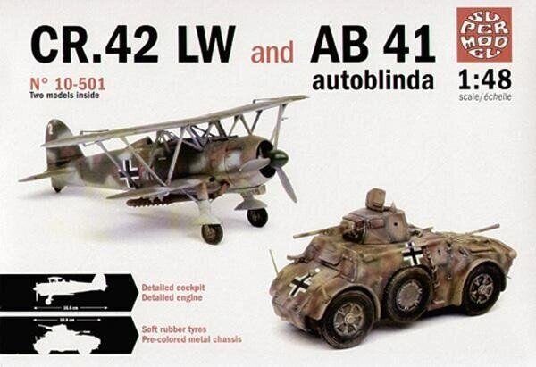 Набір збірних моделей 2 в 1. Autoblinda AB-41 + Fiat CR-42LW. 1/48 SUPER MODEL 10-501 від компанії Хоббінет - збірні моделі - фото 1