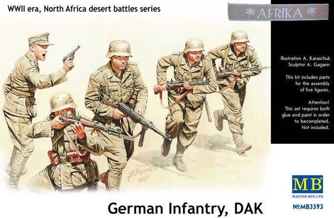 Німецька піхота Африканського корпусу. Фігури пластикові в масштабі 1/35. MASTER BOX 3593 від компанії Хоббінет - збірні моделі - фото 1