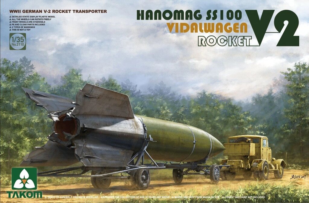 Німецька ракета V-2 з тягачем Hanomag SS100 Vidalwagen. 1/35 TAKOM 2110 від компанії Хоббінет - збірні моделі - фото 1