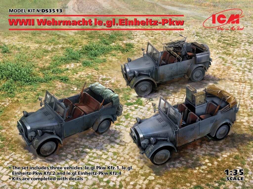 Німецькі легкі машини Вермахту IIMB. Збірні моделі автомобілів в масштабі 1/35. ICM DS3513 від компанії Хоббінет - збірні моделі - фото 1