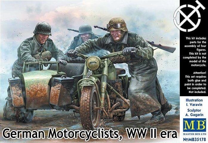 Німецькі мотоциклісти, період Другої світової війни. 1/35 MASTER BOX 35178 від компанії Хоббінет - збірні моделі - фото 1