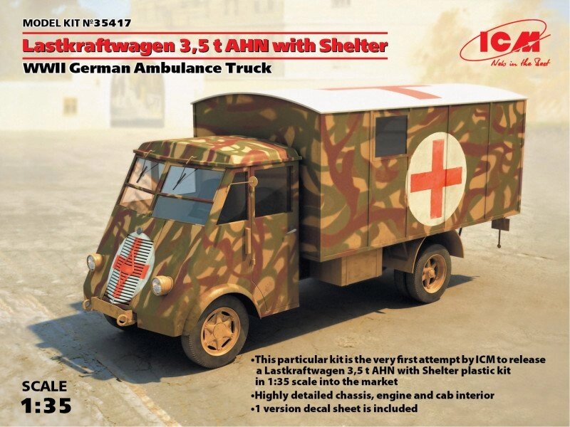 Німецький армійський автомобіль Lastkraftwagen 3.5 t AHN c будкою. 1/35 ICM 35417 від компанії Хоббінет - збірні моделі - фото 1