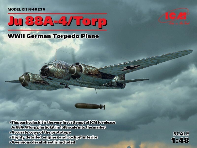 Німецький торпедоносець Ju 88A-4 / Torp, 2МВ. 1/48 ICM 48236 від компанії Хоббінет - збірні моделі - фото 1