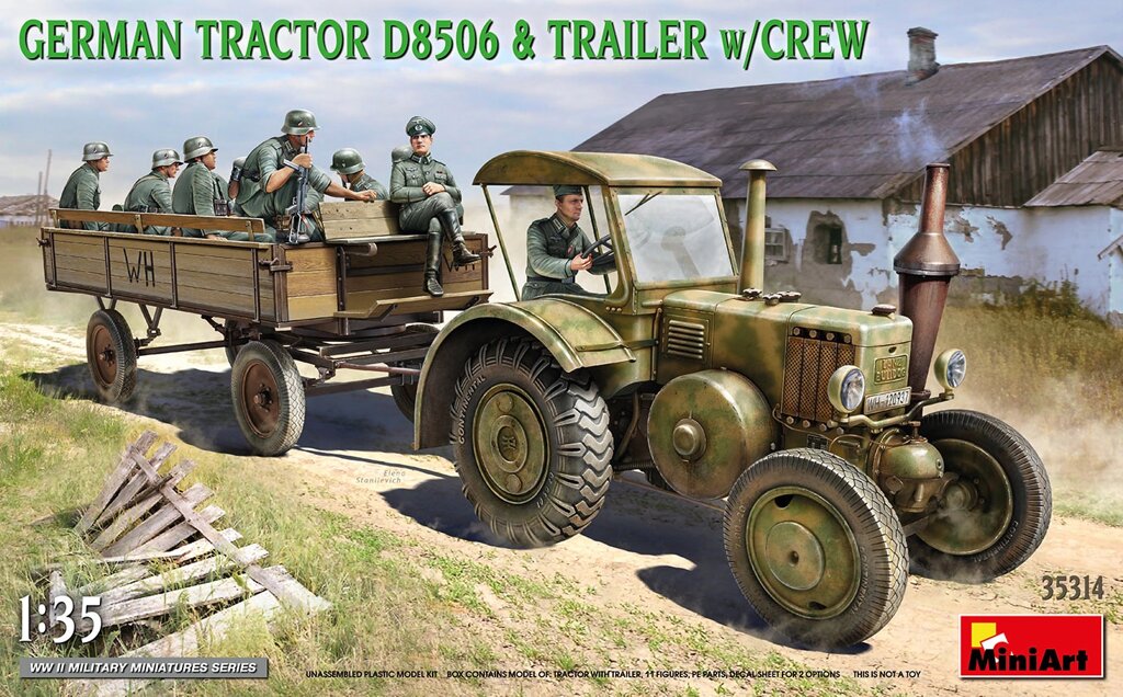 Німецький трактор D8506 і причіп з екіпажем. Збірна модель німецького трактора в масштабі 1/35. MINIART 35314 від компанії Хоббінет - збірні моделі - фото 1