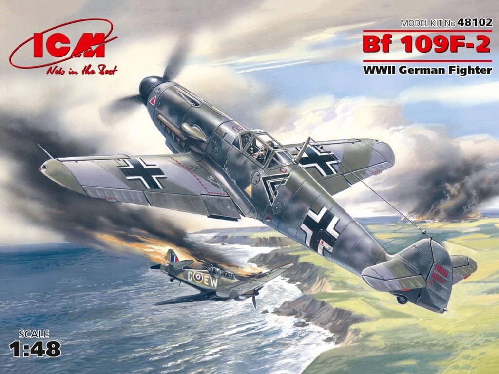 Німецький винищувач Messerchmitt Bf-109 F2. 1/48 ICM 48102 від компанії Хоббінет - збірні моделі - фото 1