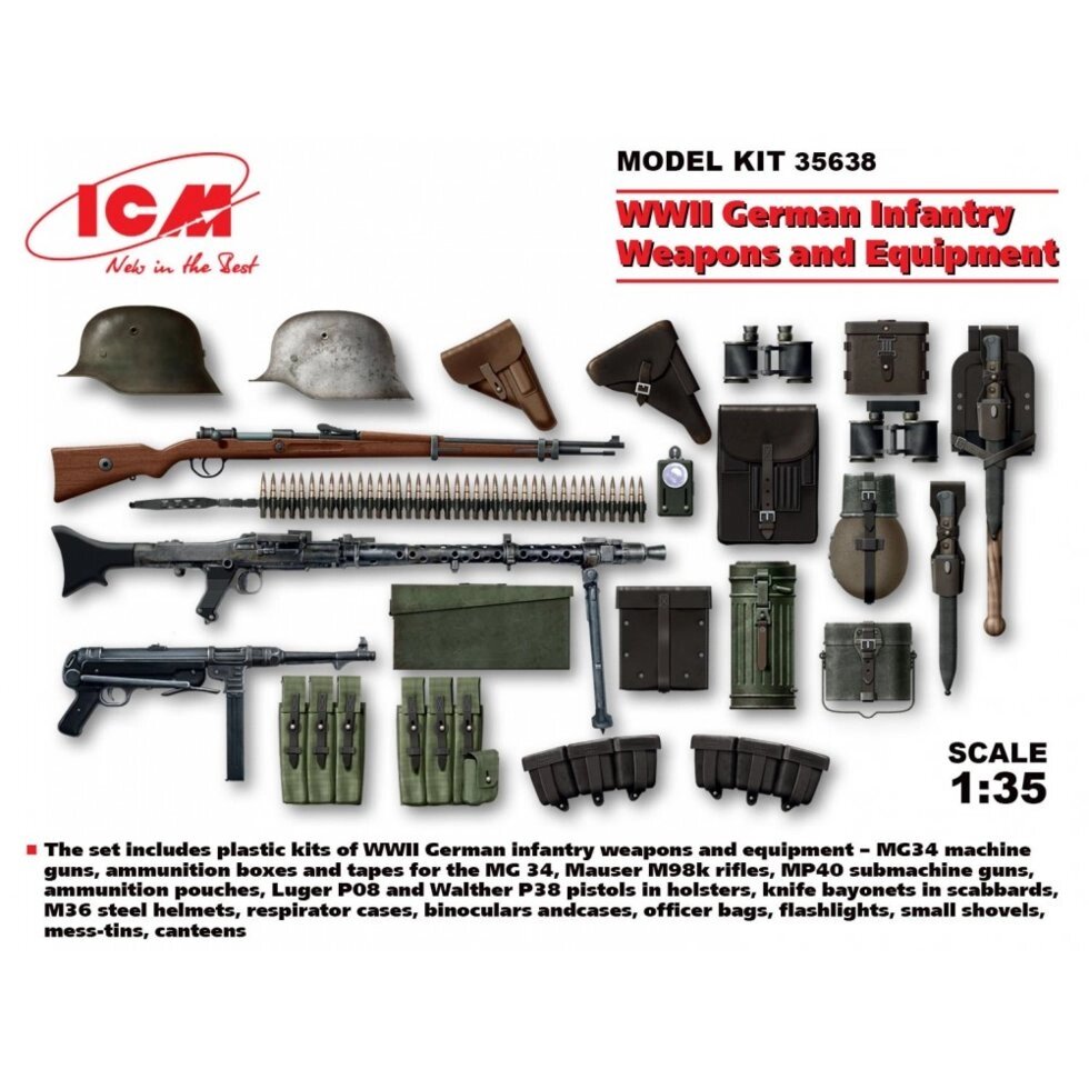Озброєння і спорядження Німецької піхоти, ІІ МВ. 1/35 ICM 35638 від компанії Хоббінет - збірні моделі - фото 1