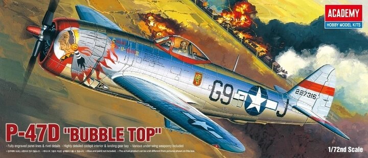 P-47D THUNDERBOLT (BUBBLE-TOP) Збірна модель літака у масштабі 1/72. ACADEMY 12491 від компанії Хоббінет - збірні моделі - фото 1