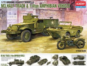 M3 Half Track Ton Amphibious Vehicle & Motorcycle. ACADEMY 13408